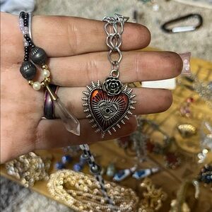 SHEIN Silver and Red Heart Eye Pendant Necklace